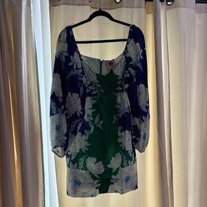 FARM Rio Blue and Green Floral Mini Dress